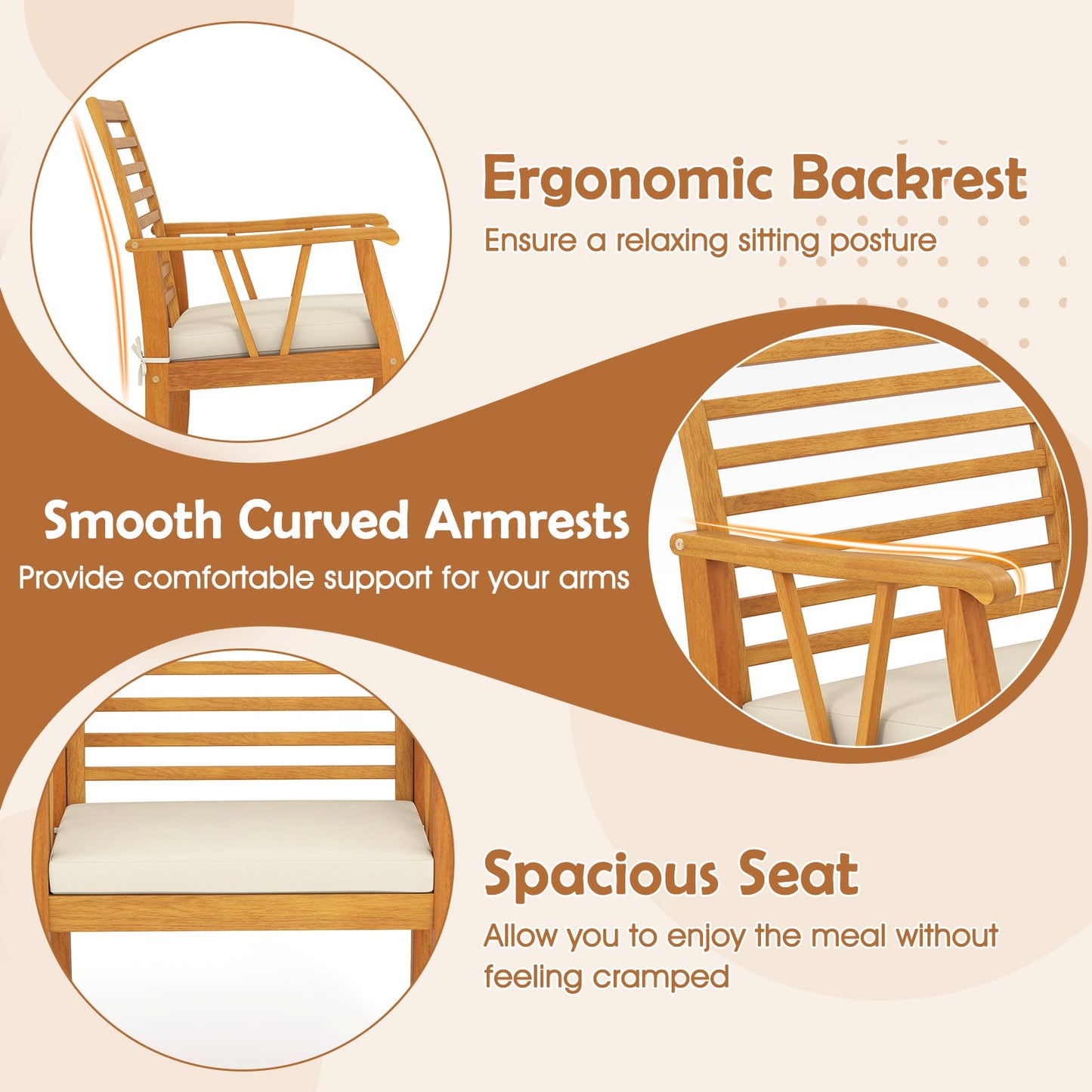 7 Pieces Acacia Wood Patio Dining Set with 1.97 Inch Umbrella Hole and Padded Cushions
