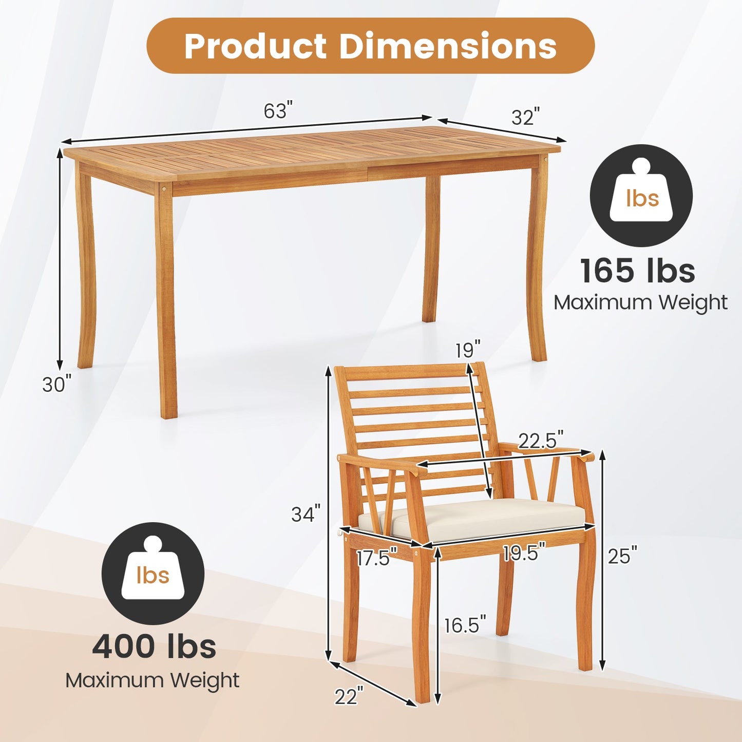 7 Pieces Acacia Wood Patio Dining Set with 1.97 Inch Umbrella Hole and Padded Cushions