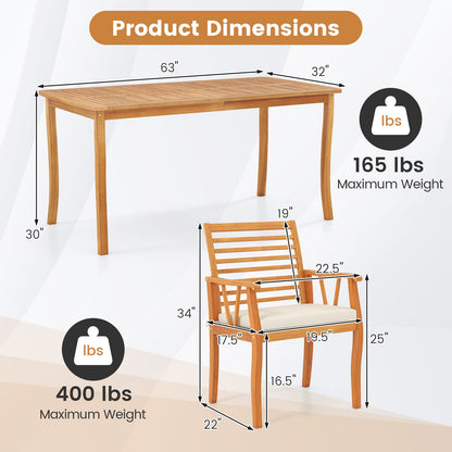 7 Pieces Acacia Wood Patio Dining Set with 1.97 Inch Umbrella Hole and Padded Cushions
