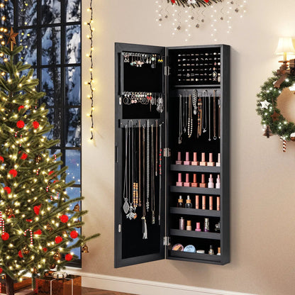 Jewelry Cabinet Wall or Door Armoire Mirror Black