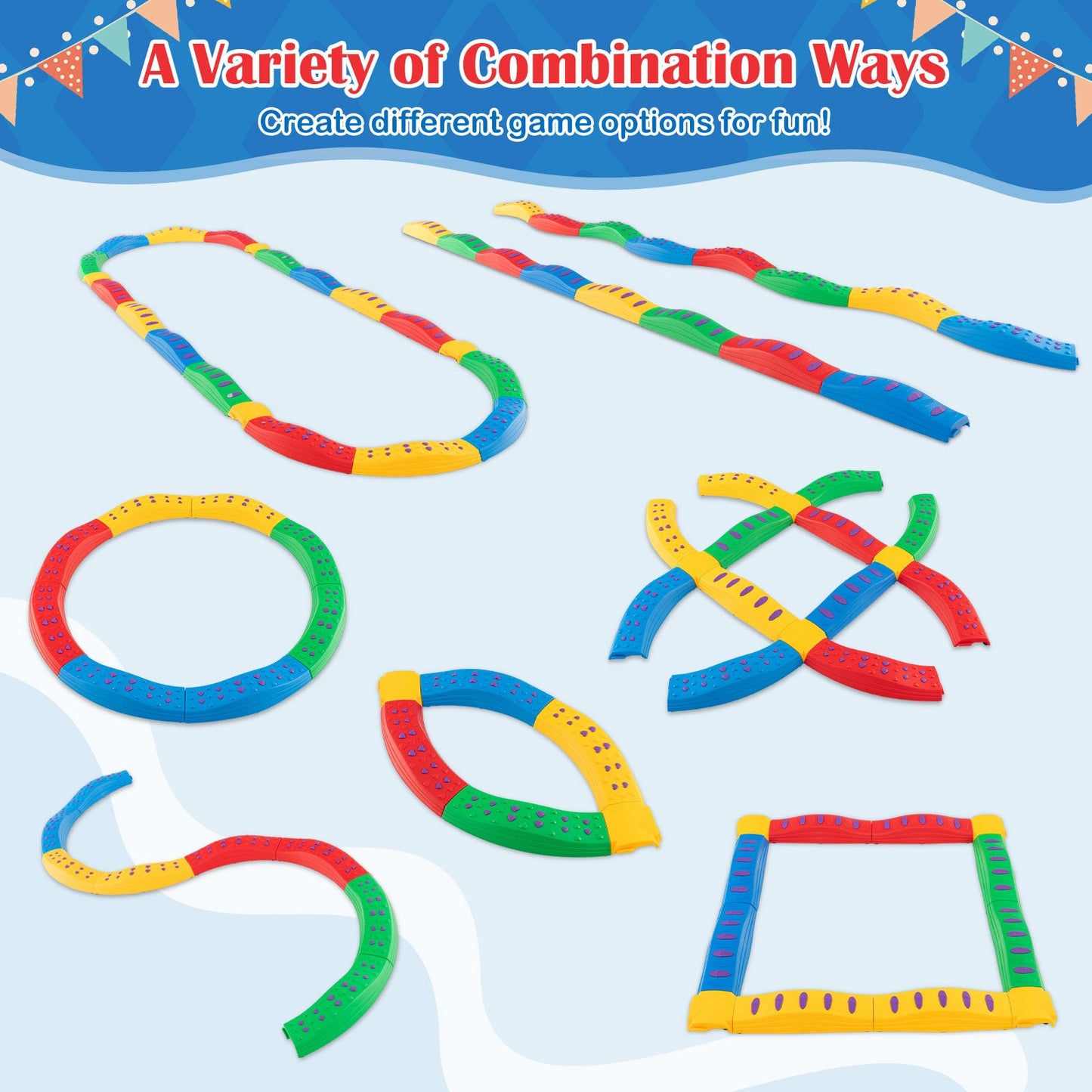Colorful Kids Wavy Balance Beam with Textured Surface and Non-slip Foot Pads-Pink & Purple