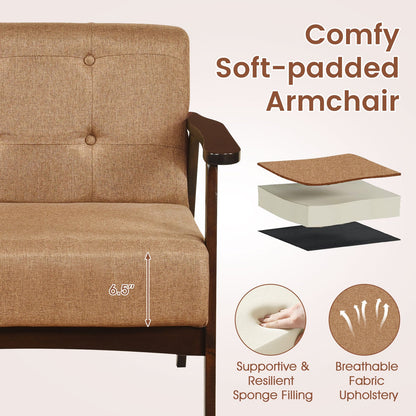 Rubber Wood Frame Accent Chair with Armrest for Living Room