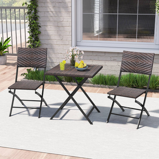 3 Piece Rattan Bistro Set Outdoor Folding Dining Table and Chairs with Wicker Seat - Tampa Home & Garden Store