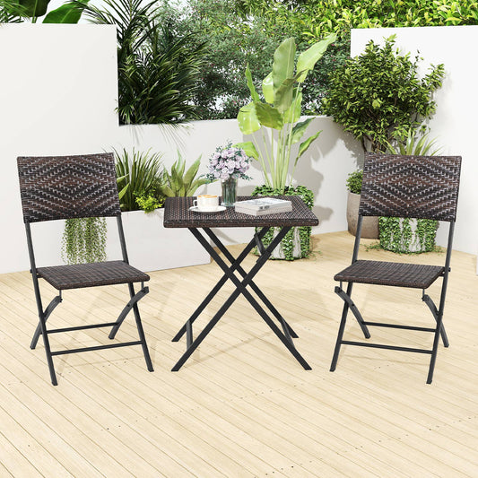 3 Piece Rattan Bistro Set Outdoor Folding Dining Table and Chairs with Wicker Seat - Tampa Home & Garden Store