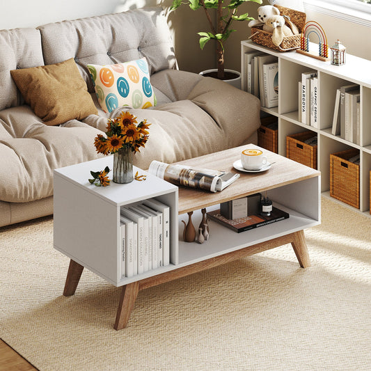43 Inch Coffee Table with Stepped Tabletop and Storage Compartments-White - Tampa Home & Garden Store