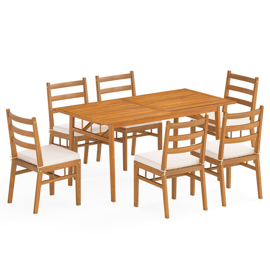 7 Pieces Patio Acacia Wood Dining Set Outdoor Rectangular Table and Chairs Set - Tampa Home & Garden Store