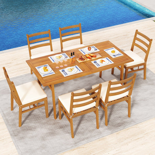 7 Pieces Patio Acacia Wood Dining Set Outdoor Rectangular Table and Chairs Set - Tampa Home & Garden Store