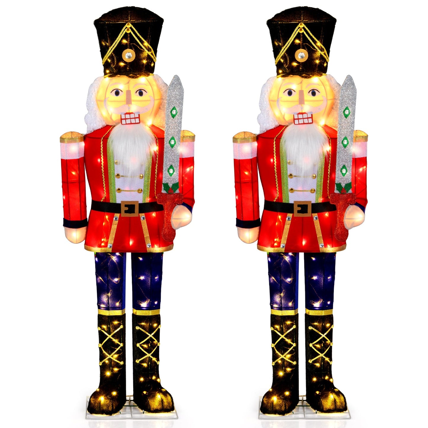 Nutcracker set of 2, 5 ft tall figures with glitter swords and red coats DirectDeals on Tampa Home & Garden Store