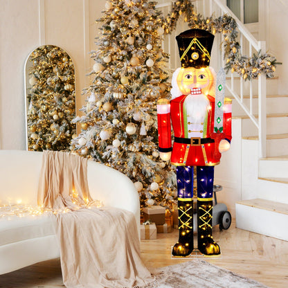 Nutcracker figure 5 ft tall in red coat with glitter sword, DirectDeals holiday decor on Tampa Home & Garden Store