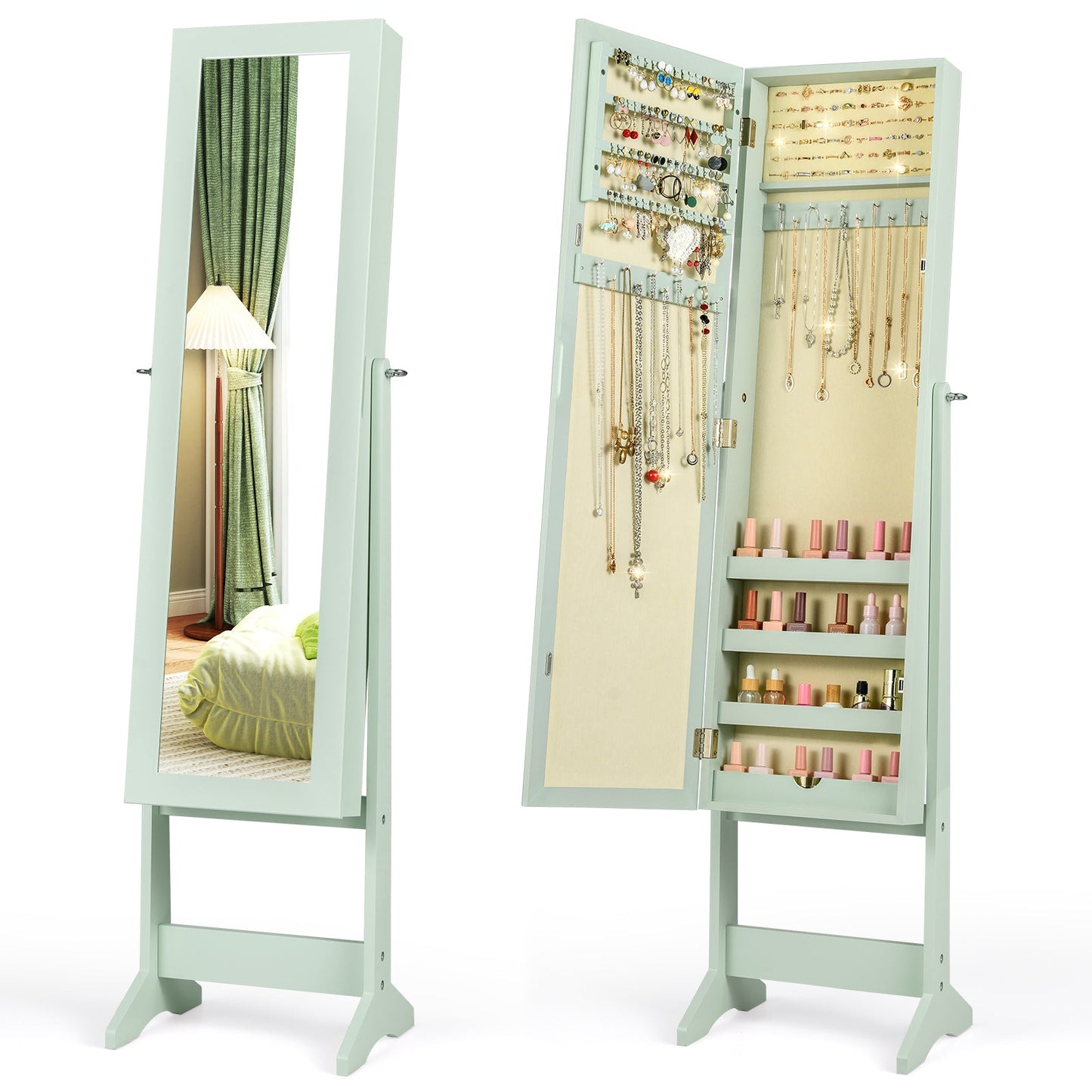 Mirrored Standing Jewelry Cabinet Storage Box-Black