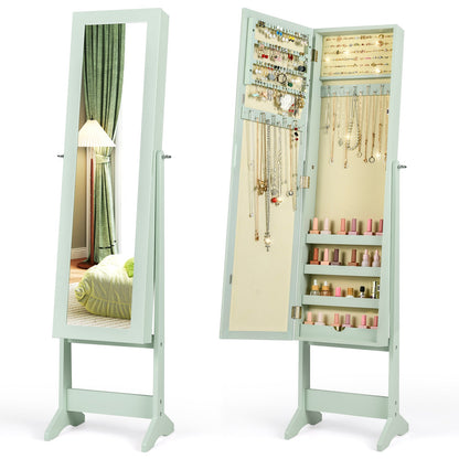 Mirrored Standing Jewelry Cabinet Storage Box-Black