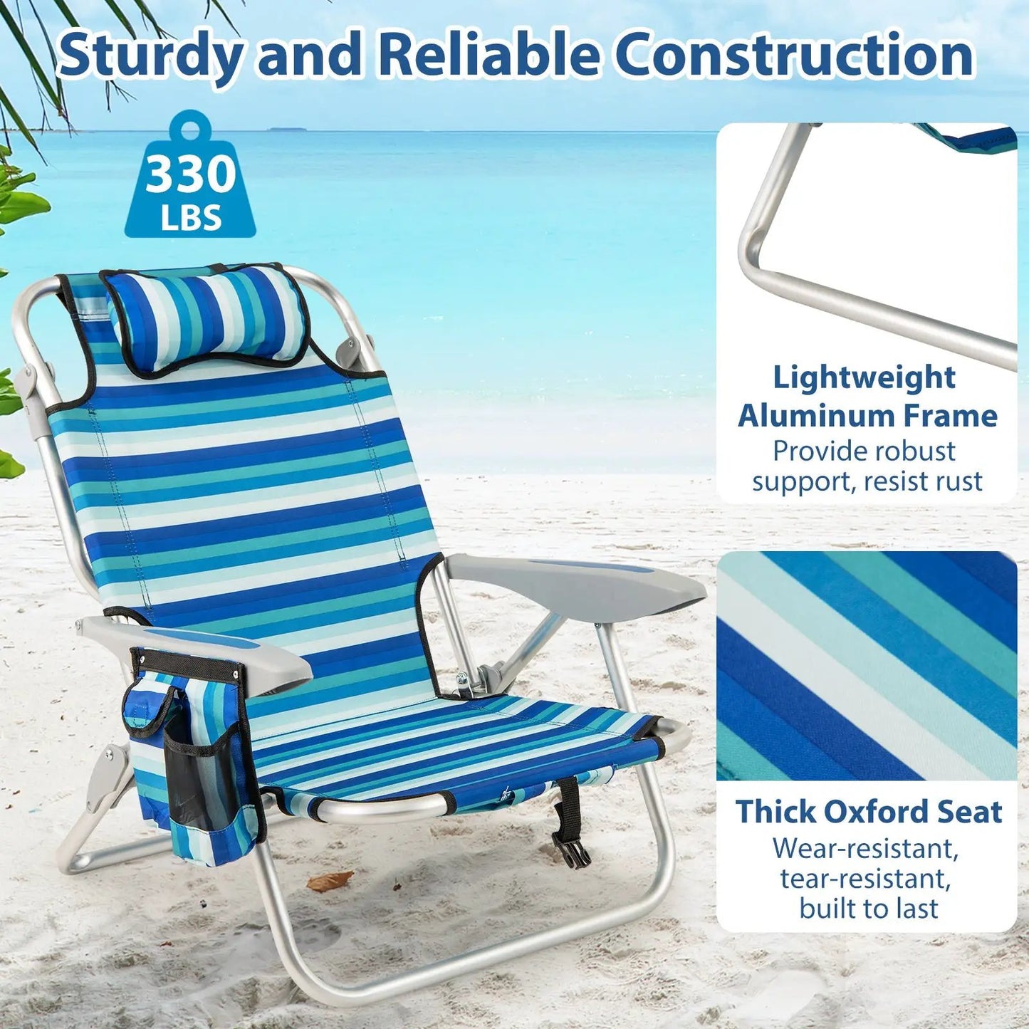 Folding Beach Chair with 4-Position Backrest