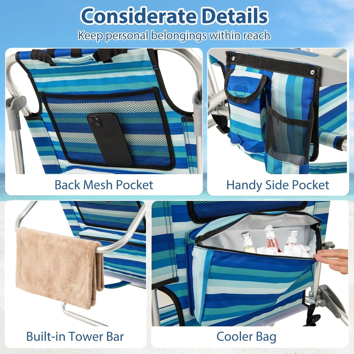 Folding Beach Chair with 4-Position Backrest