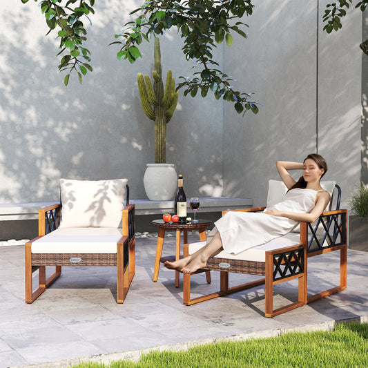 5 Pieces Patio Furniture Set PE Rattan Outdoor Conversation Set with Acacia Wood - Tampa Home & Garden Store