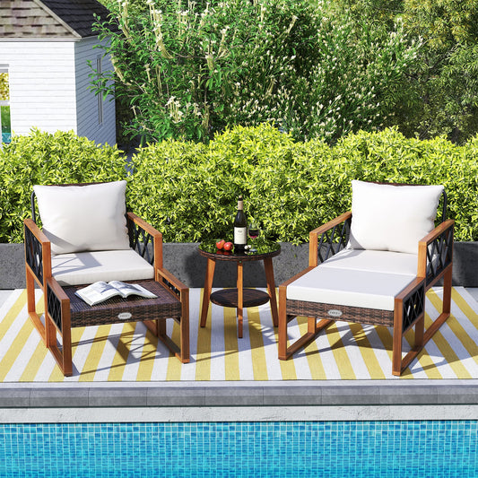 5 Pieces Patio Furniture Set PE Rattan Outdoor Conversation Set with Acacia Wood - Tampa Home & Garden Store