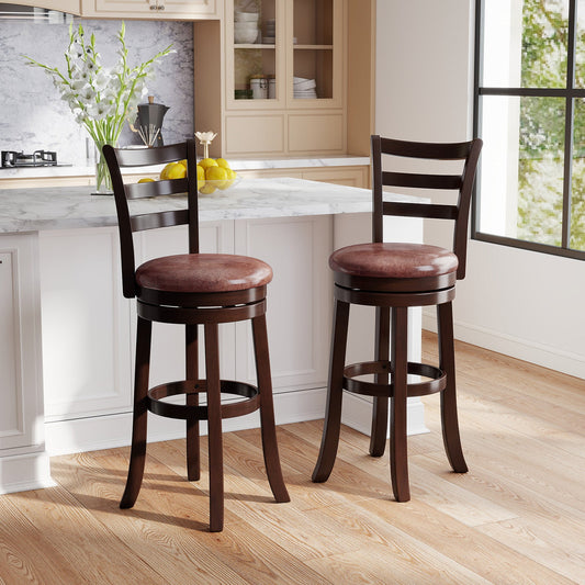 Counter Height Swivel Barstools Set of 2 with Faux Leather Seat and Wrap-around Footrest - Tampa Home & Garden Store
