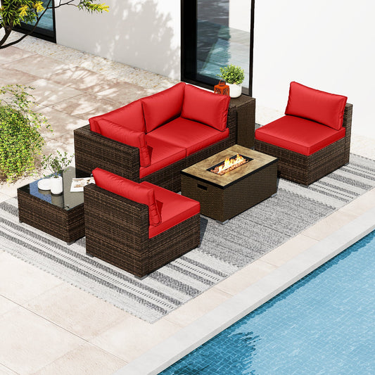 7 Pieces Outdoor Furniture Set with 32 Inch Fire Pit Table and Propane Tank Cover - Tampa Home & Garden Store
