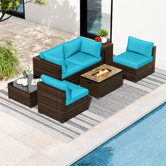 7 Pieces Outdoor Furniture Set with 32 Inch Fire Pit Table and Propane Tank Cover - Tampa Home & Garden Store
