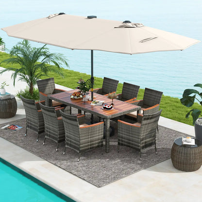 11 Pieces Patio Dining Set With Umbrella Base
