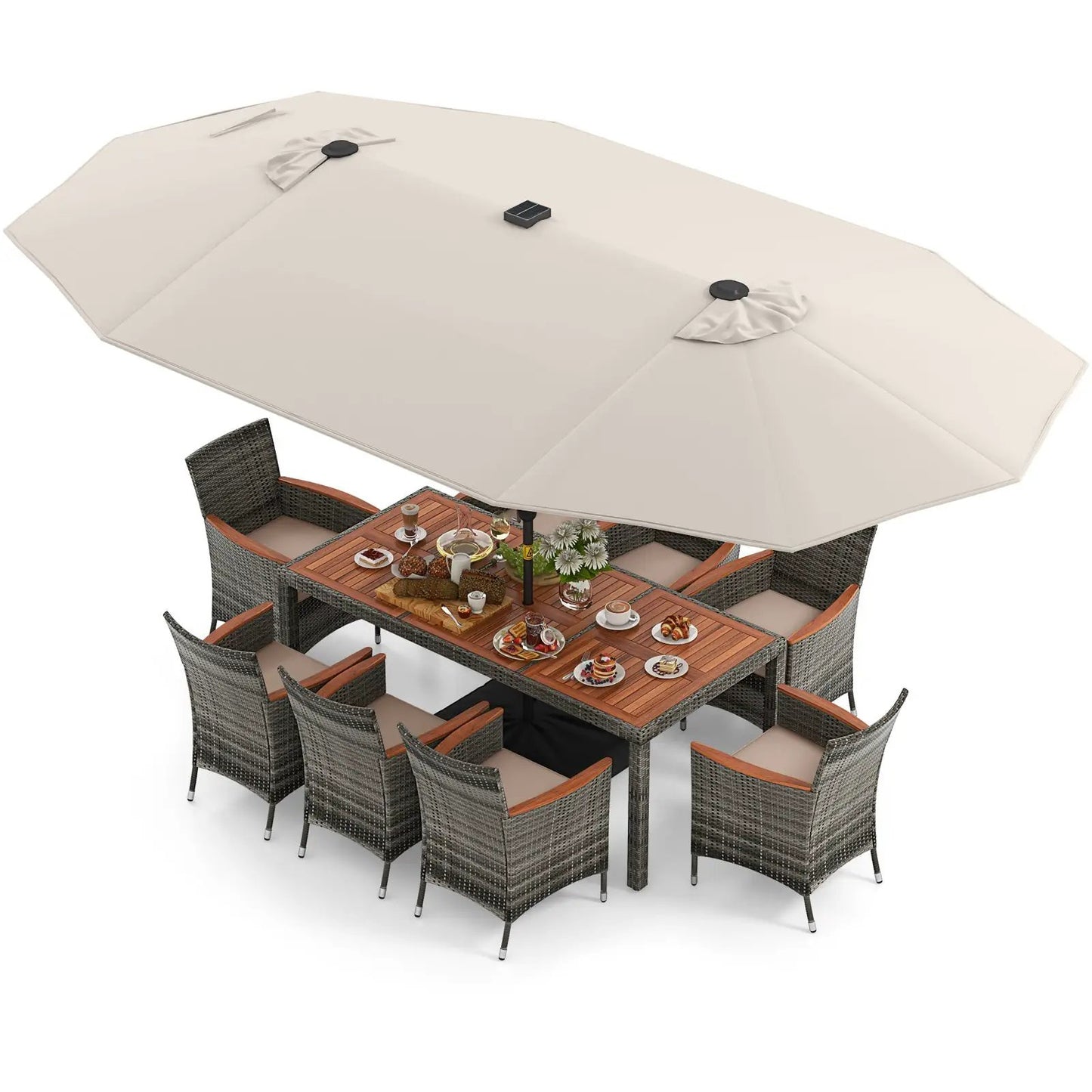 11 Pieces Patio Dining Set With Umbrella Base
