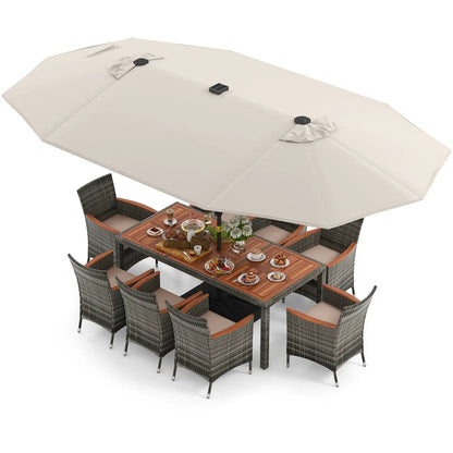 11 Pieces Patio Dining Set With Umbrella Base