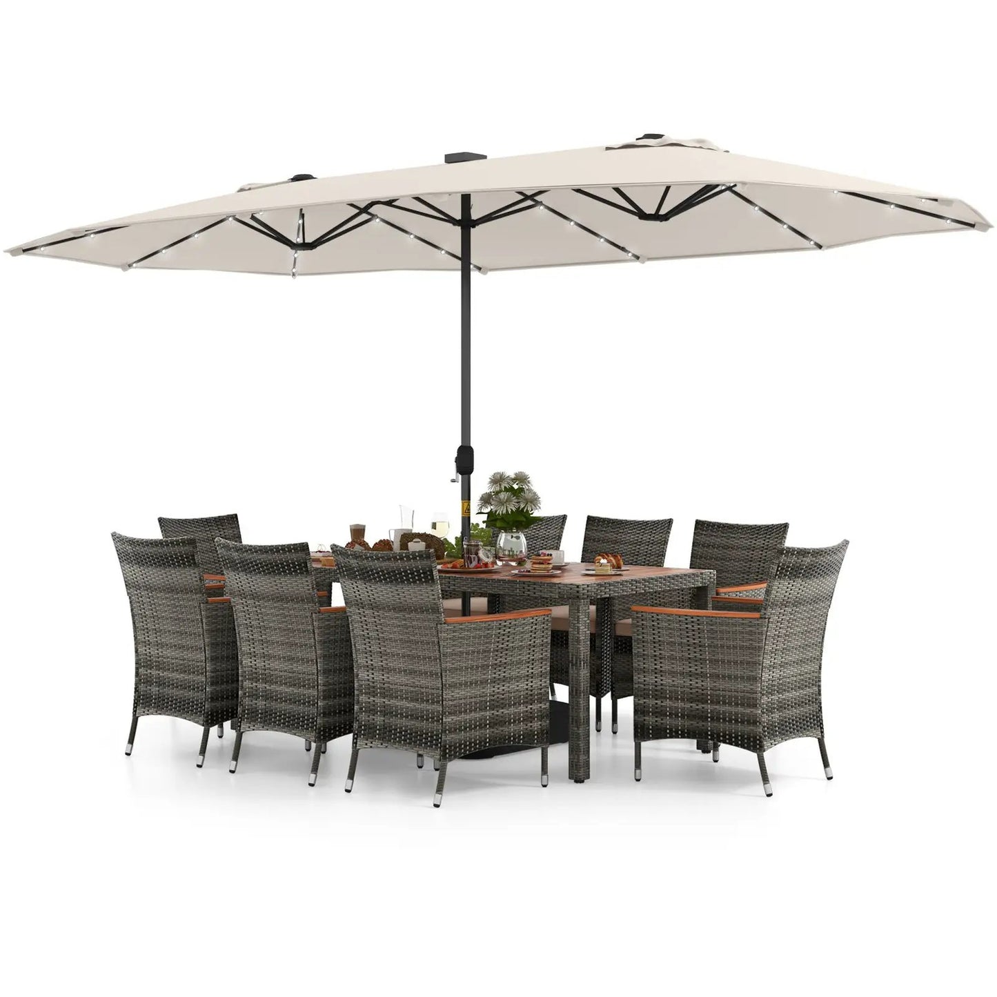 11 Pieces Patio Dining Set With Umbrella Base