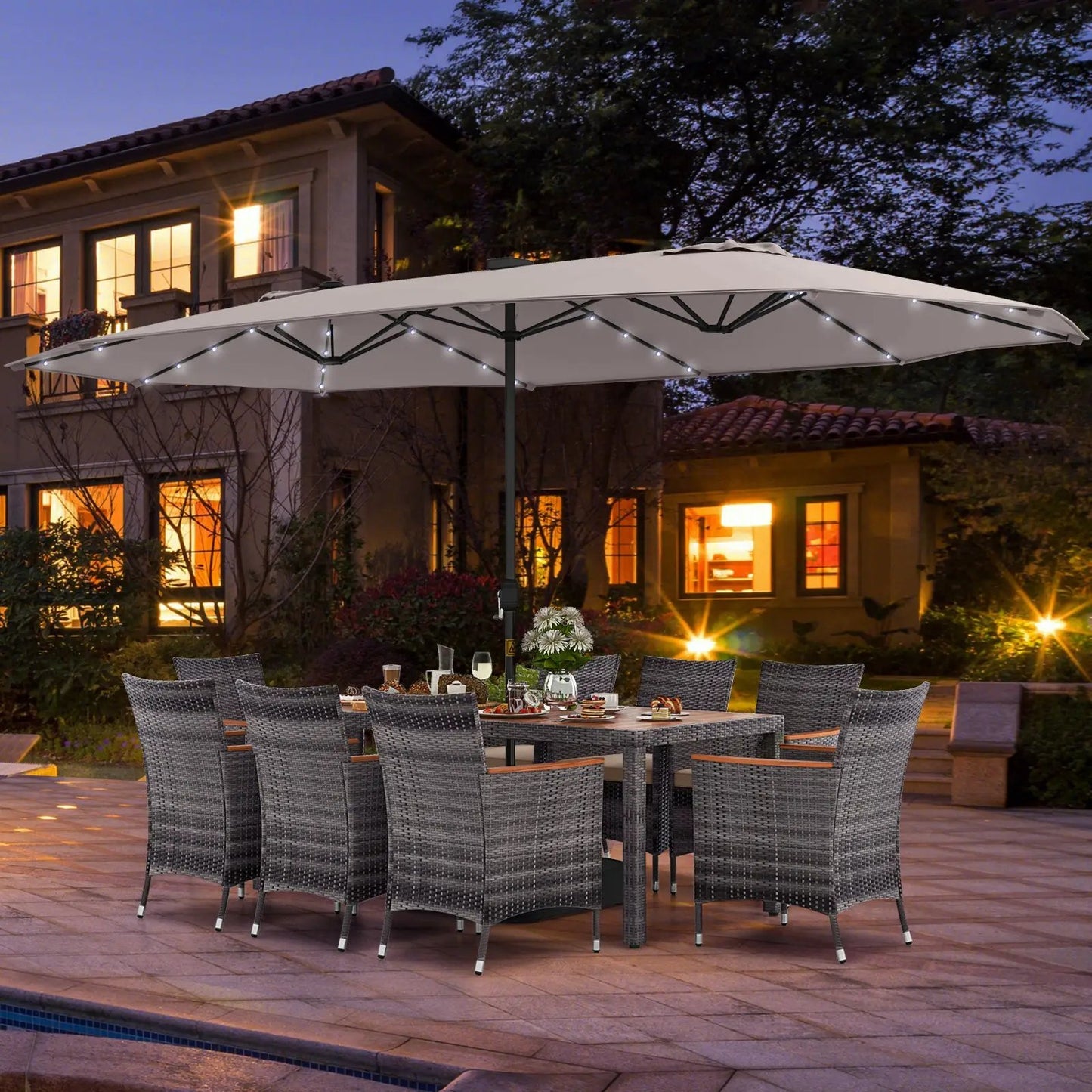 11 Pieces Patio Dining Set With Umbrella Base