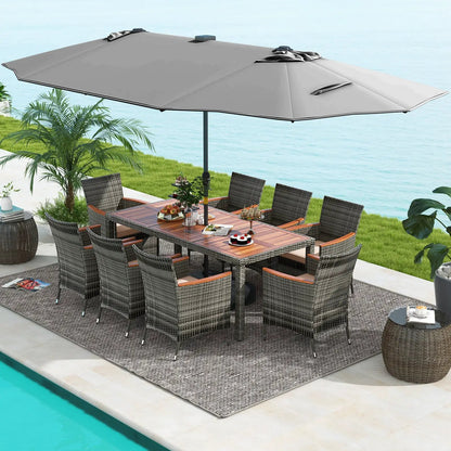 11 Pieces Patio Dining Set With Umbrella Base