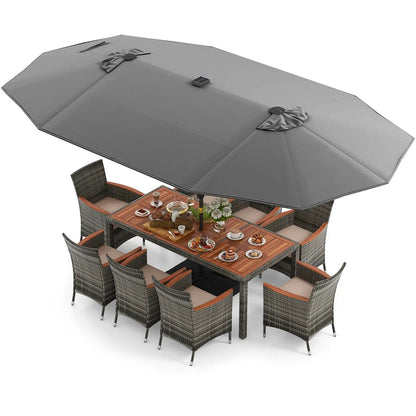 11 Pieces Patio Dining Set With Umbrella Base