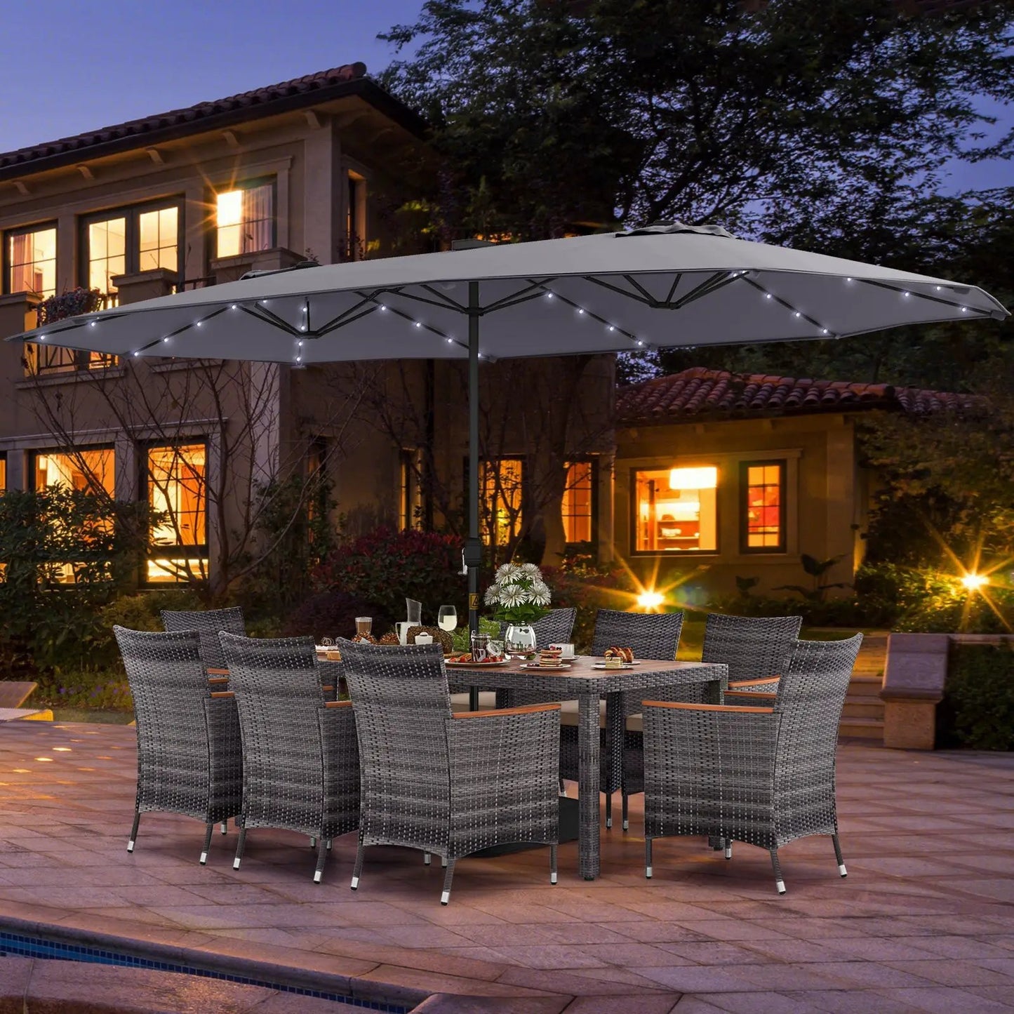 11 Pieces Patio Dining Set With Umbrella Base