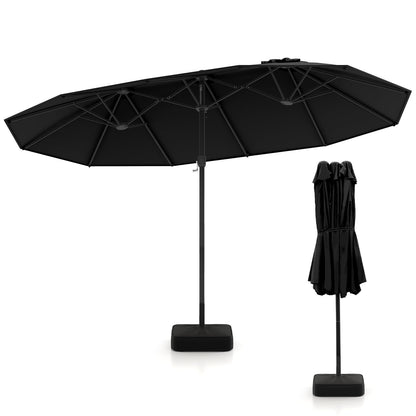 15 Feet Double-Sided Twin Patio Umbrella with Crank and Base-Brown