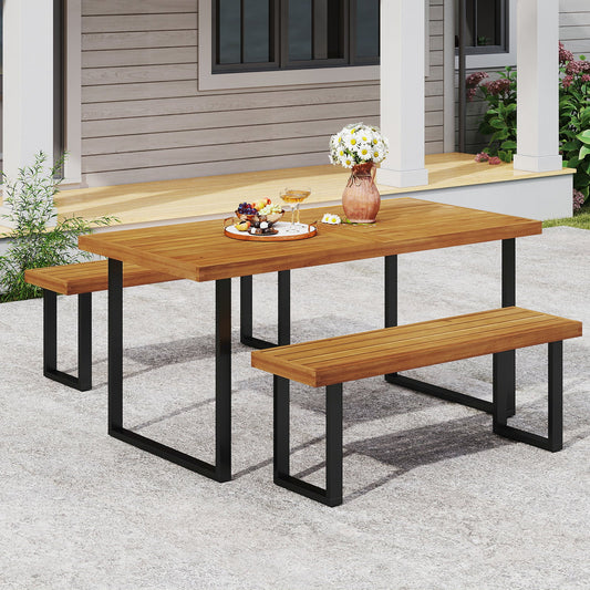 3 Pieces Patio Dining Table Set 63‚Äù Rectangle Table and 2 Backless Bench - Tampa Home & Garden Store