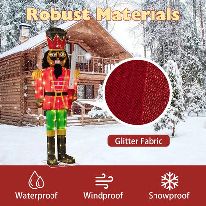 Nutcracker set, 2 pcs, 5 ft, lighted with glitter red fabric outfits and sword, DirectDeals on Tampa Home & Garden Store
