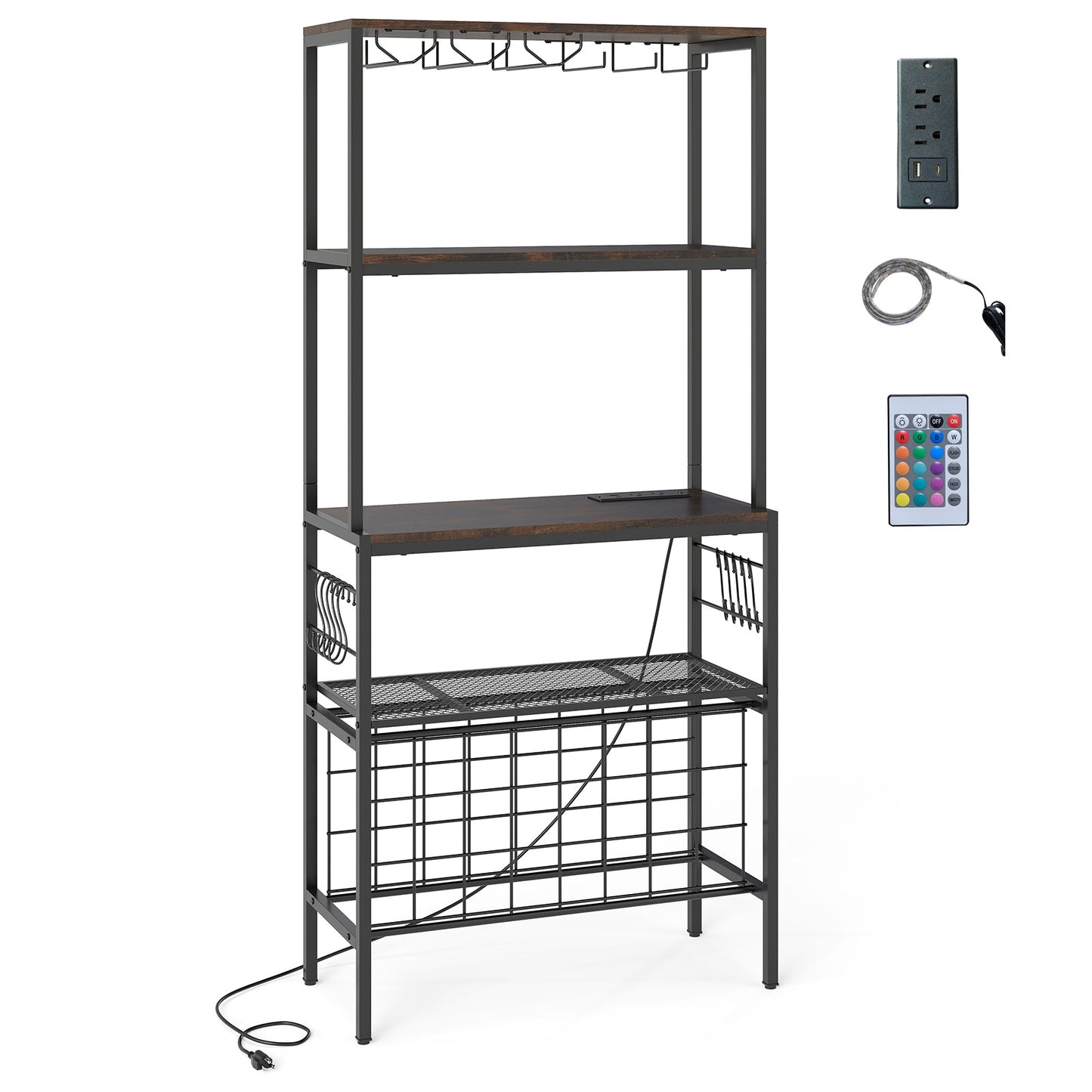 Wine Organizer with Power Outlet and Bottle Holders