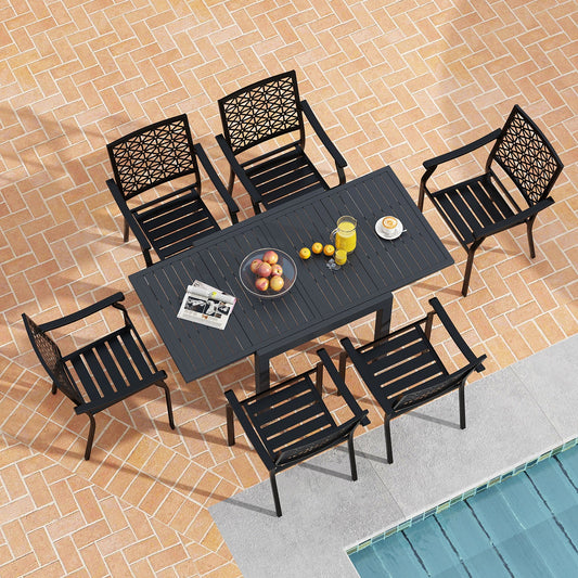 Patio Rectangular Aluminum Table and Stackable Armchairs Set with Slatted Tabletop and Seats - Tampa Home & Garden Store