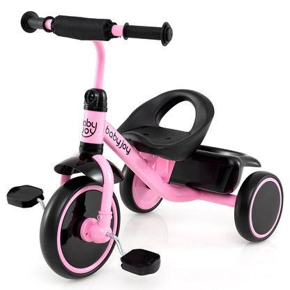 Toddler Tricycle Kids Trike with Adjustable Seat and Basket Aged 3-5 Years Old-Beige