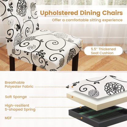 Button Tufted Fabric Upholstered Wooden Dining Chair Set of 2 with High Curved Back