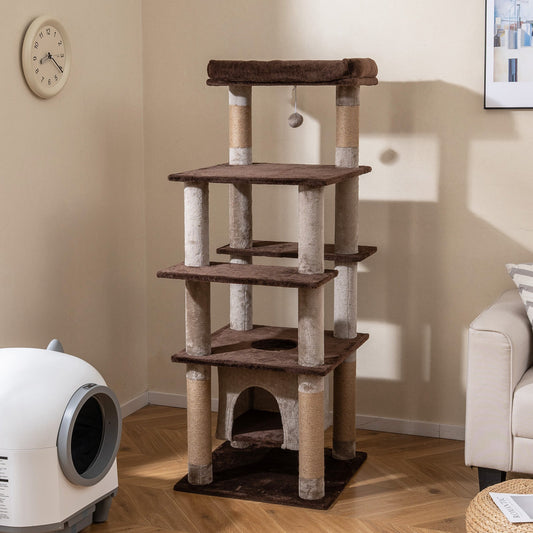 58 Inch Large Multi-level Cat Tree with Swaying Aerial Condo and Plush Perch Bed - Tampa Home & Garden Store