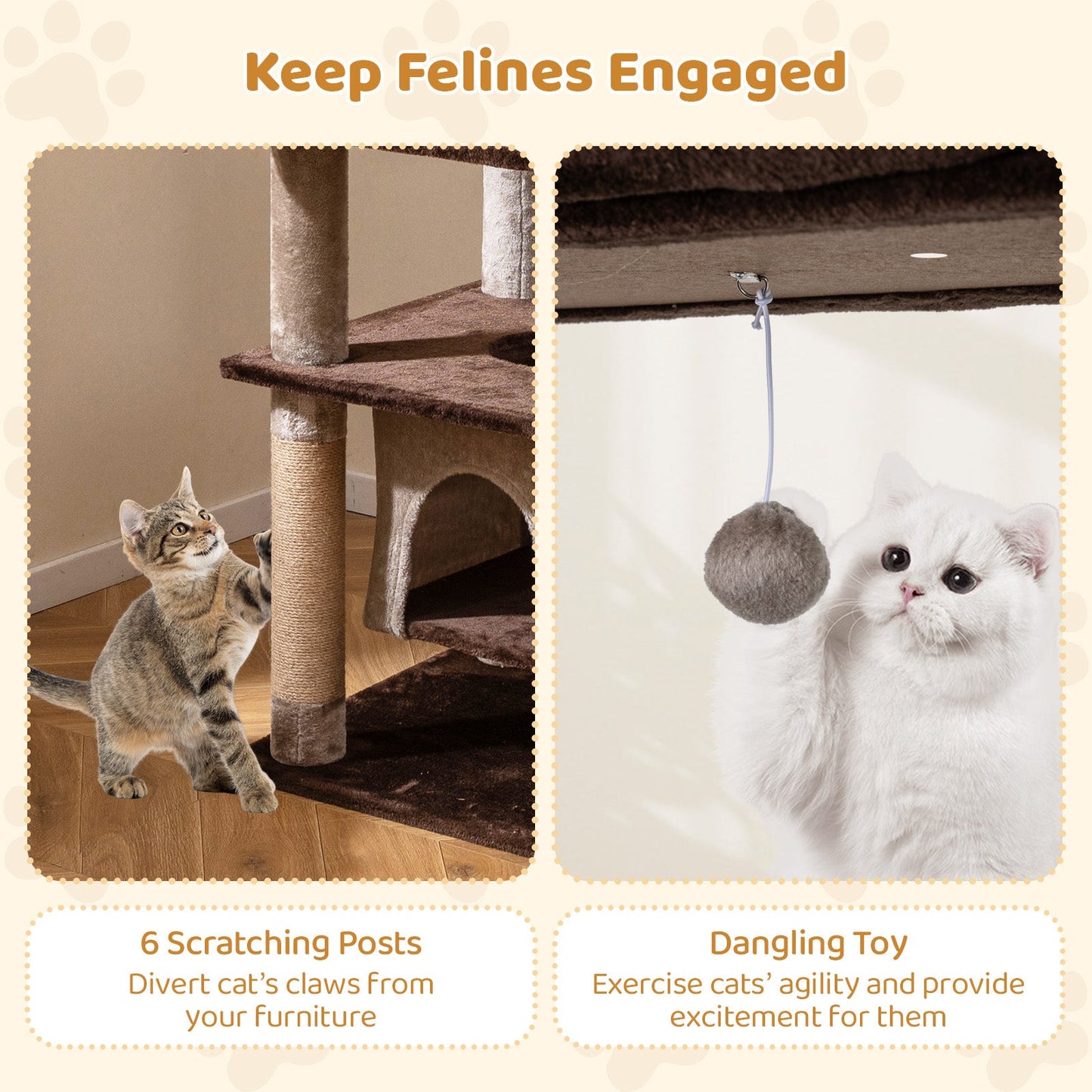 58 Inch Large Multi-level Cat Tree with Swaying Aerial Condo and Plush Perch Bed
