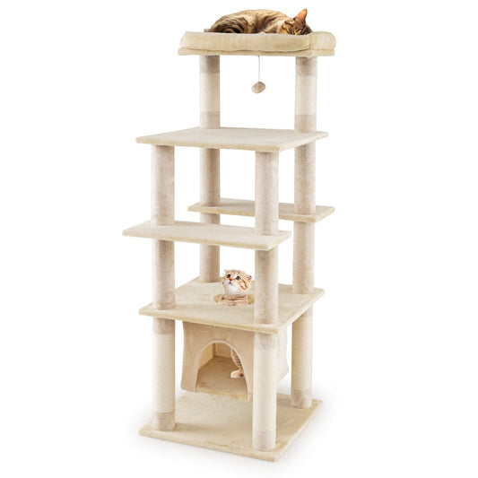 58 Inch Large Multi-level Cat Tree with Swaying Aerial Condo and Plush Perch Bed - Tampa Home & Garden Store