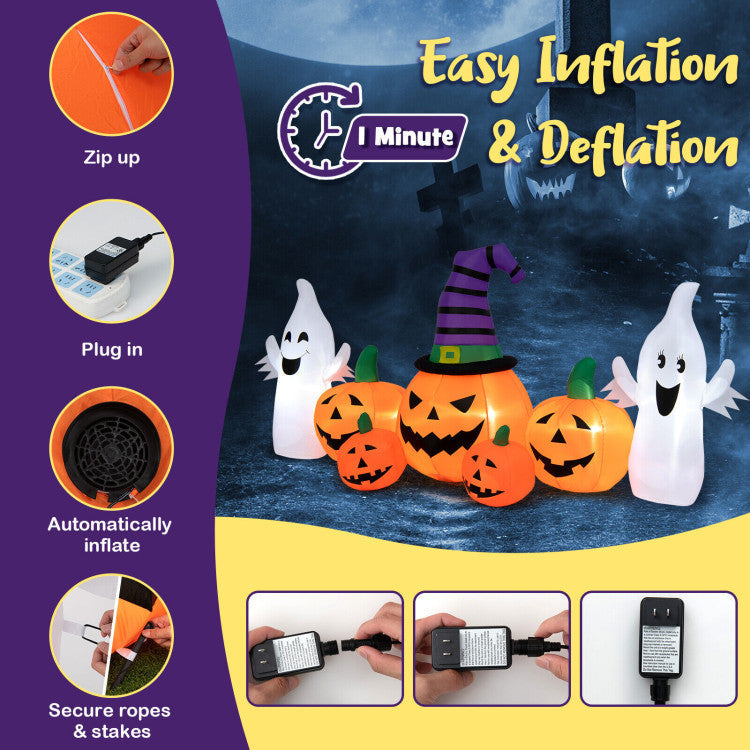 Halloween Groundbreaker climbing zombie and 4 orange inflatable pumpkins with ghosts on Tampa Home & Garden Store