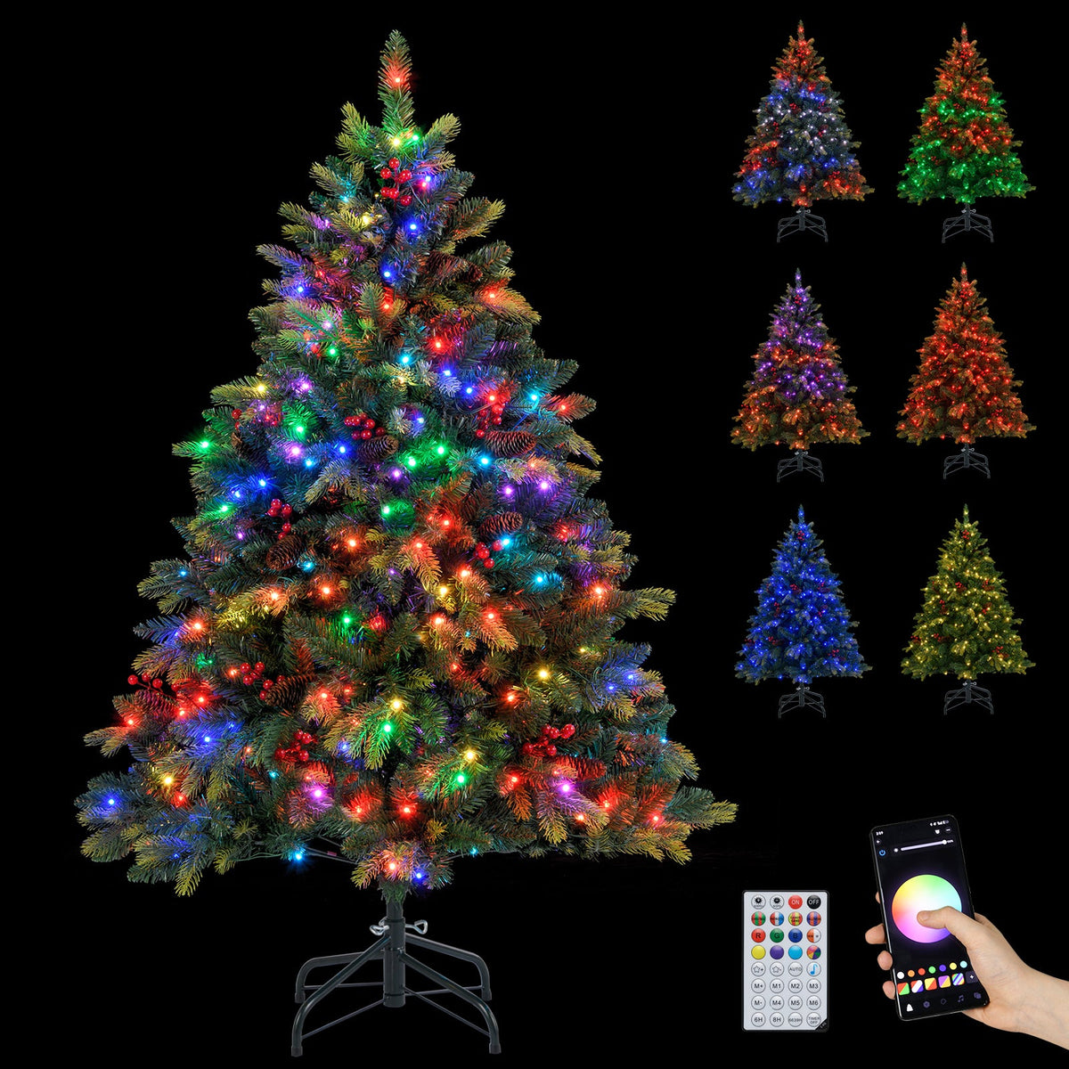 Artificial Christmas Tree 5/6/7/8 ft with LED multicolor lights and remote app on Tampa Home & Garden Store
