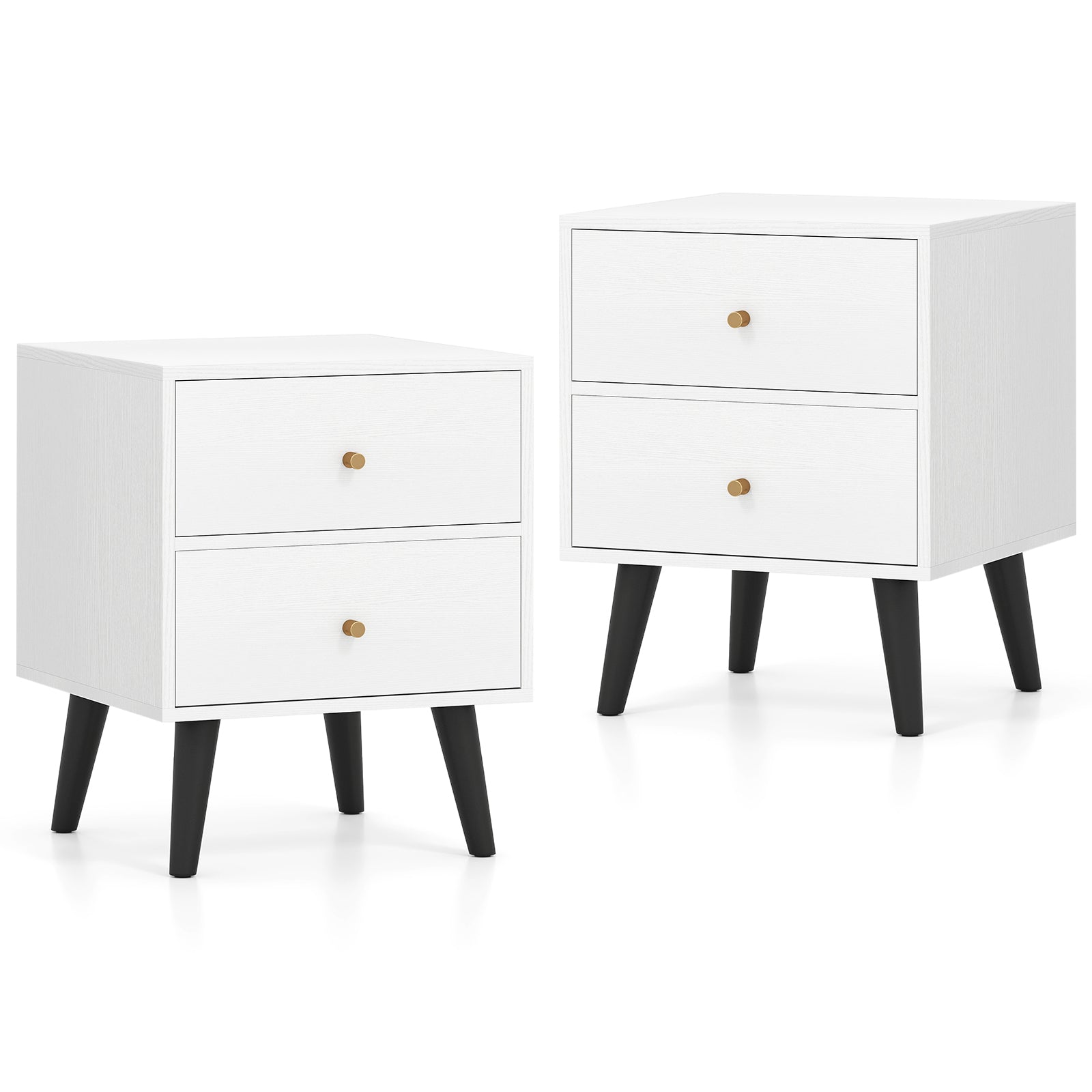 Nightstand Set of 2 Mid Century Modern Bedside Table with Golden Knobs and Raised Support Legs - Tampa Home & Garden Store