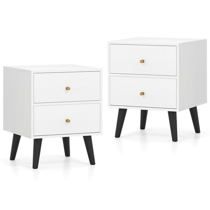Nightstand Set of 2 Mid Century Modern Bedside Table with Golden Knobs and Raised Support Legs - Tampa Home & Garden Store