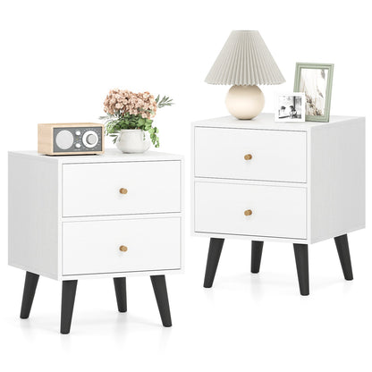 Nightstand Set of 2 Mid Century Modern Bedside Table with Golden Knobs and Raised Support Legs - Tampa Home & Garden Store