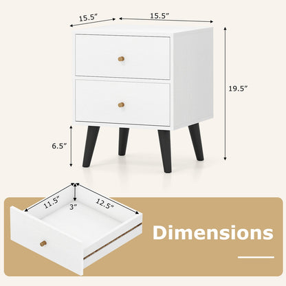 Nightstand Set of 2 Mid Century Modern Bedside Table with Golden Knobs and Raised Support Legs - Tampa Home & Garden Store