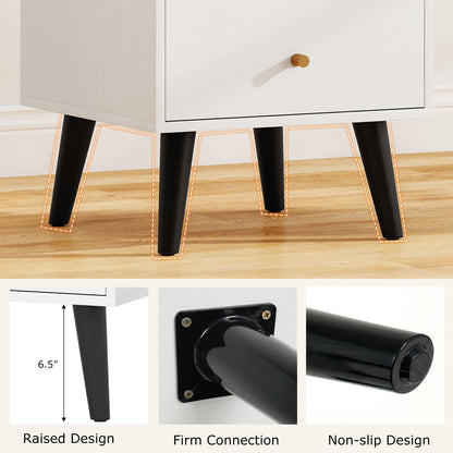 Nightstand Set of 2 Mid Century Modern Bedside Table with Golden Knobs and Raised Support Legs - Tampa Home & Garden Store