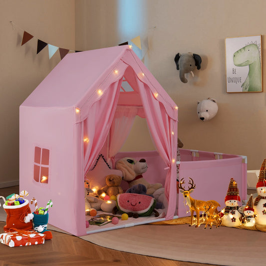 GemGear Kids Play Tent with Playpen 2-in-1 pink playhouse with yard and string lights on Tampa Home & Garden Store