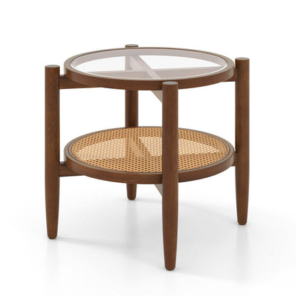3-Piece Rattan Living Room Furniture Set with Tempered Glass Tabletop and Accent Chair
