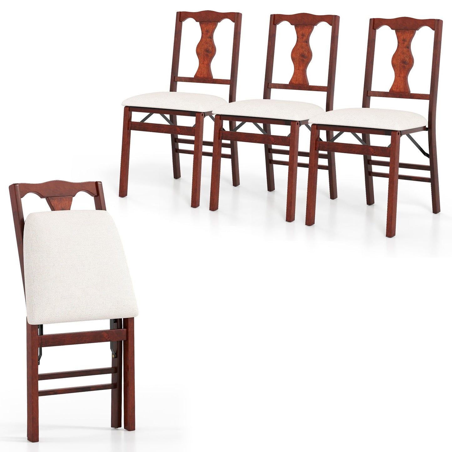 Folding Chairs Set of 4 Upholstered Dining Chairs with Comfy Padded Seats-Brown - Tampa Home & Garden Store